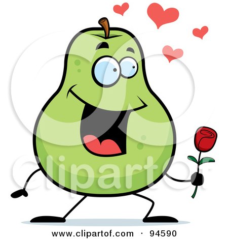 Royalty-Free (RF) Clipart Illustration of an Amorous Green Pear Holding A Rose by Cory Thoman