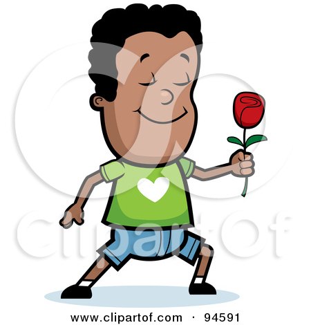 Royalty-Free (RF) Clipart Illustration of a Sweet Little Boy Presenting A Red Rose by Cory Thoman