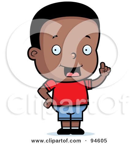 Royalty-Free (RF) Clipart Illustration of a Cute Little Black Boy Expressing An Idea by Cory Thoman