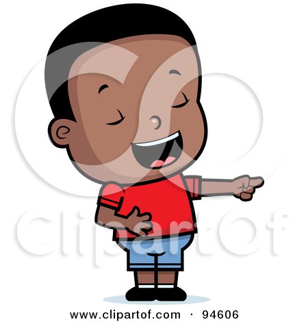 Royalty-Free (RF) Clipart Illustration of a Cute Little Black Boy Pointing And Laughing At Anothers Expense by Cory Thoman
