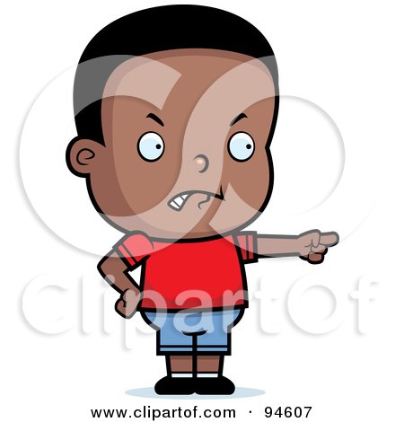 Royalty-Free (RF) Clipart Illustration of a Cute Little Black Boy Pointing The Blame by Cory Thoman