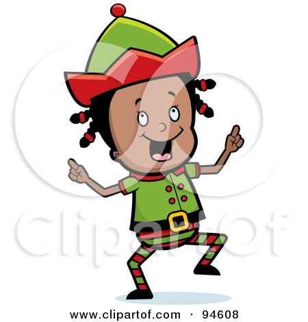 Royalty-Free (RF) Clipart Illustration of a Cute Little Black Girl Elf Dancing by Cory Thoman