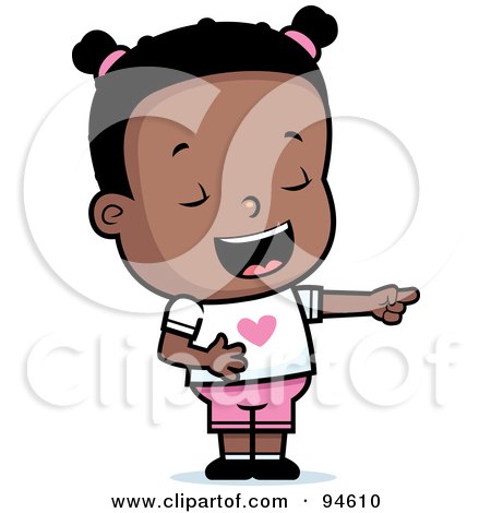 Royalty-Free (RF) Clipart Illustration of a Little Black Girl Pointing And Laughing At Anothers Expense by Cory Thoman