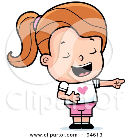 Royalty-Free (RF) Clipart Illustration of a Little Dirty Blond Girl Pointing And Laughing At Someones Expense by Cory Thoman