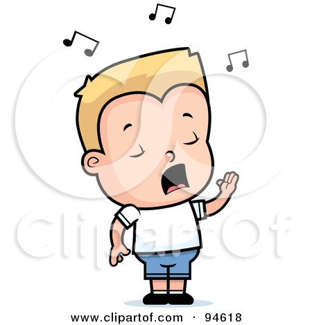 Royalty-Free (RF) Clipart Illustration of a Little Blond Boy Singing by Cory Thoman