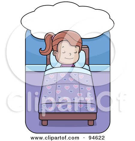Royalty-Free (RF) Clipart Illustration of a Little Girl Dreaming And Sleeping In Bed by Cory Thoman