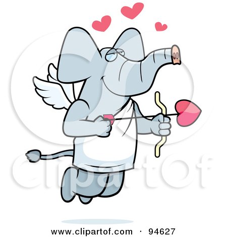 Royalty-Free (RF) Clipart Illustration of a Cupid Elephant In Profile, Shooting Heart Arrows by Cory Thoman