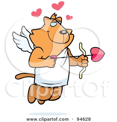 Royalty-Free (RF) Clipart Illustration of a Cupid Cat In Profile, Shooting Heart Arrows by Cory Thoman