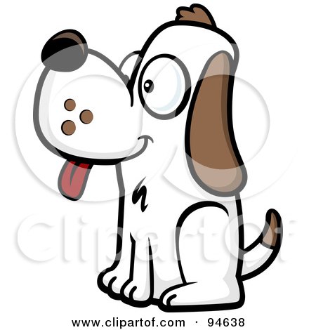 Royalty-Free (RF) Clipart Illustration of a Happy White Dog With Brown Ears, Sitting And Looking Left by Cory Thoman