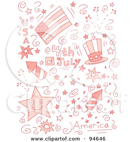Royalty-Free (RF) Clipart Illustration of a Collage Of Fourth Of July Doodles by Cory Thoman