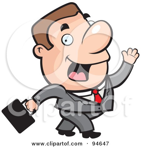 Royalty-Free (RF) Clipart Illustration of a Waving Business Man Walking By by Cory Thoman