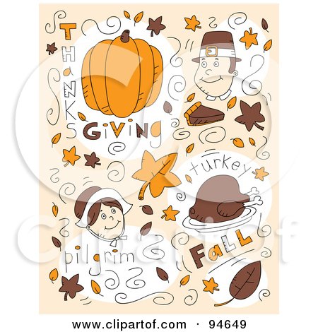 Royalty-Free (RF) Clipart Illustration of a Collage Of Thanksgiving Holiday Doodles by Cory Thoman