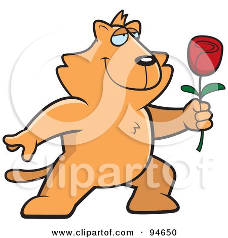 Royalty-Free (RF) Clipart Illustration of a Romantic Orange Cat Presenting A Rose by Cory Thoman