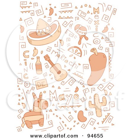 Royalty-Free (RF) Clipart Illustration of a Collage Of Cinco De Mayo Doodles by Cory Thoman