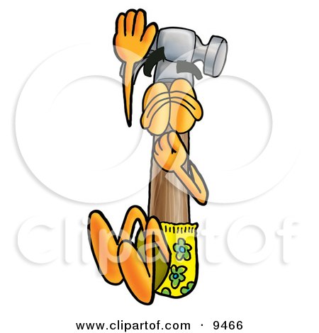 Clipart Picture of a Hammer Mascot Cartoon Character Plugging His Nose While Jumping Into Water by Mascot Junction