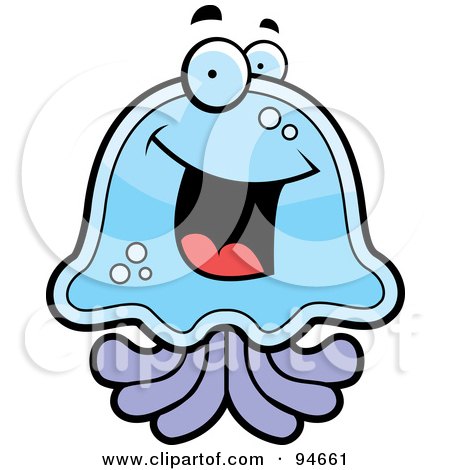 Royalty-Free (RF) Clipart Illustration of a Happy Blue And Purple Jellyfish Face by Cory Thoman