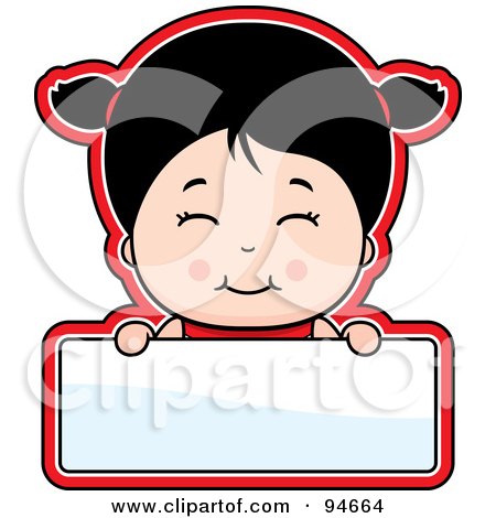 Royalty-Free (RF) Clipart Illustration of a Cute Asian Girl Over A Blank Sign by Cory Thoman