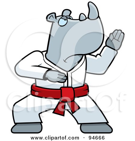 Royalty-Free (RF) Clipart Illustration of a Karate Rhino With A Red Belt by Cory Thoman