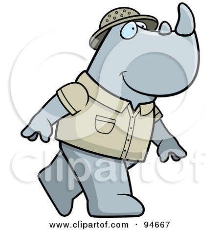 Royalty-Free (RF) Clipart Illustration of a Safari Rhino Walking On His Hind Legs by Cory Thoman