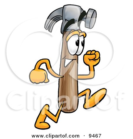 Clipart Picture of a Hammer Mascot Cartoon Character Running by Mascot Junction