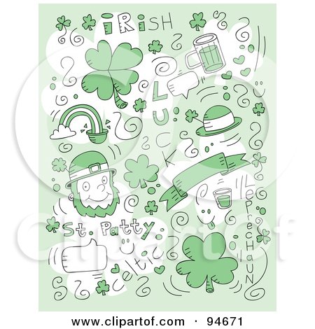 Royalty-Free (RF) Clipart Illustration of a Collage Of Green St Patricks Day Doodles by Cory Thoman
