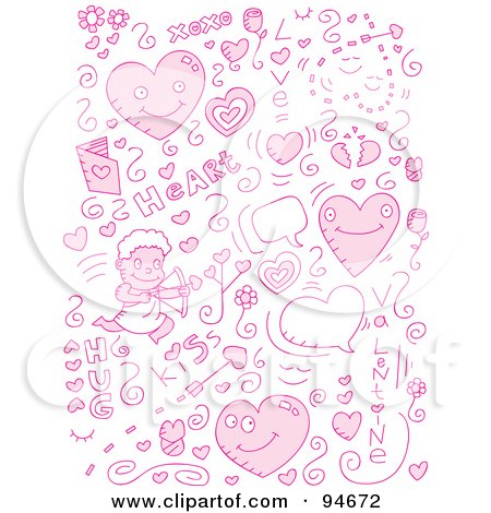 Royalty-Free (RF) Clipart Illustration of a Collage Of Pink Love Doodles by Cory Thoman