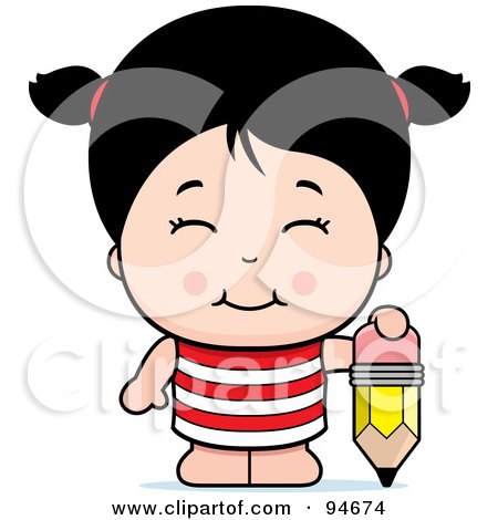 Royalty-Free (RF) Clipart Illustration of a Cute Asian Girl With A Little Pencil by Cory Thoman