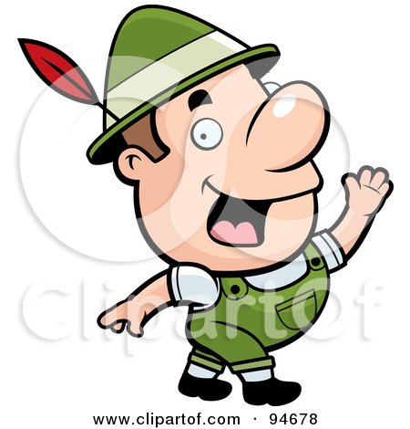Royalty-Free (RF) Clipart Illustration of a Waving Oktoberfest Man With A Feather In His Hat by Cory Thoman