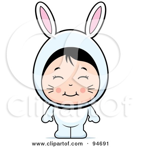 Royalty-Free (RF) Clipart Illustration of a Cute Asian Girl In A White Bunny Costume by Cory Thoman
