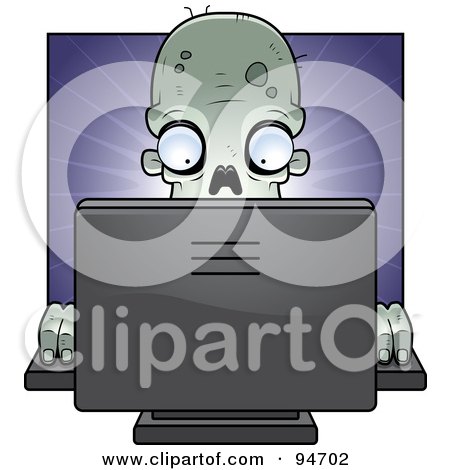 Royalty-Free (RF) Clipart Illustration of a Zombie Working On A Computer by Cory Thoman