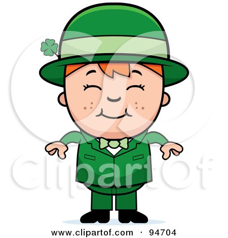 Royalty-Free (RF) Clipart Illustration of a Cute Red Haired Leprechaun Kid In A Green Suit by Cory Thoman
