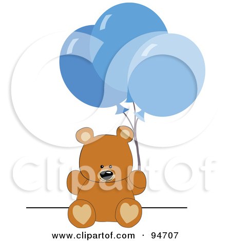Royalty-Free (RF) Clipart Illustration of a Birthday Teddy Bear With Blue Party Balloons by peachidesigns