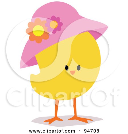 Royalty-Free (RF) Clipart Illustration of a Yellow Easter Chick Wearing A Pink Hat by peachidesigns