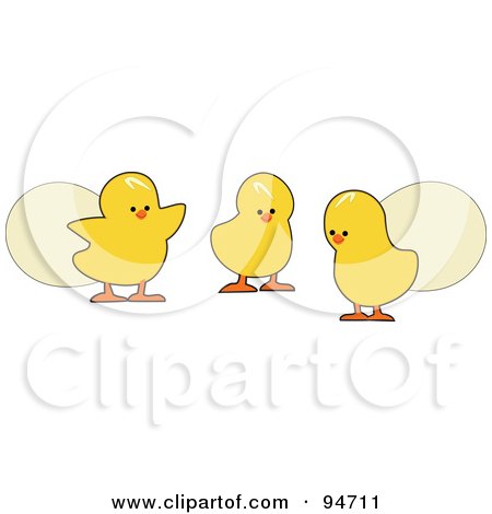 Royalty-Free (RF) Clipart Illustration of Three Easter Chicks With Eggs by peachidesigns