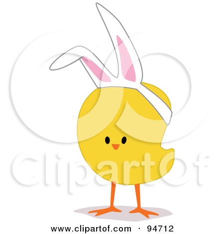 Royalty-Free (RF) Clipart Illustration of a Yellow Easter Chick Wearing Bunny Ears by peachidesigns