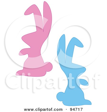 Royalty-Free (RF) Clipart Illustration of Pink And Blue Easter Bunny Profiles by peachidesigns