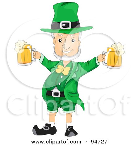 Royalty-Free (RF) Clipart Illustration of an Old Leprechaun Man Holding Up Beers by BNP Design Studio