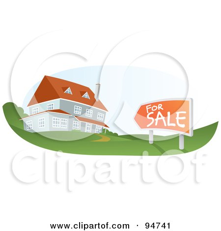 Royalty-Free (RF) Clipart Illustration of a Multi Story Home For Sale With An Orange Sign In The Yard by Qiun