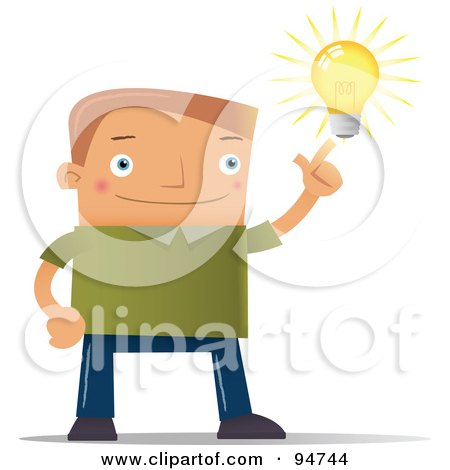 Royalty-Free (RF) Clipart Illustration of a Smart Blocky Guy With A Bright Idea by Qiun