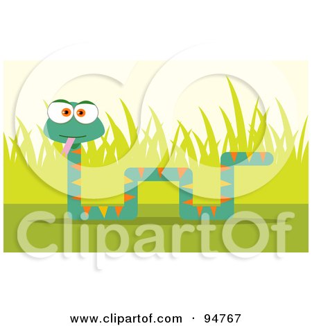 Royalty-Free (RF) Clipart Illustration of a Square Bodied Snake Near Grass by Qiun