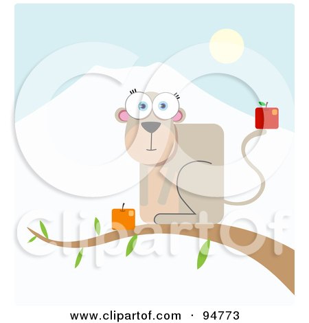 Royalty-Free (RF) Clipart Illustration of a Square Bodied Monkey With Fruit, Resting On A Tree Branch by Qiun