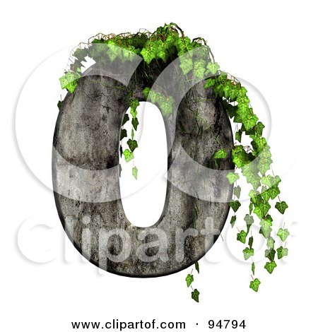 Royalty-Free (RF) Clipart Illustration of Green Ivy Overgrowing On A Cement Number 0 by chrisroll
