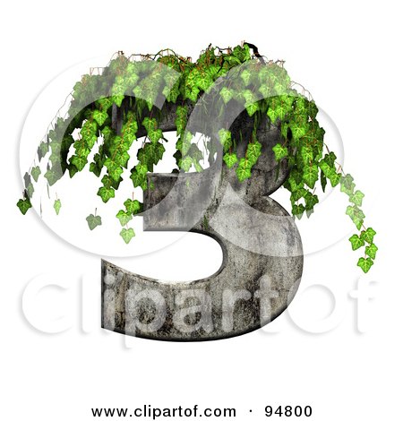 Royalty-Free (RF) Clipart Illustration of Green Ivy Overgrowing On A Cement Number 3 by chrisroll