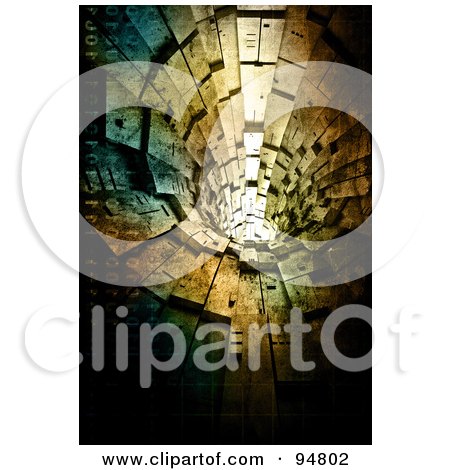 Royalty-Free (RF) Clipart Illustration of a View Down A 3d Stone Tunnel With Binary by chrisroll