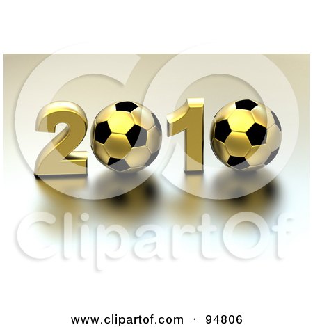 Royalty-Free (RF) Clipart Illustration of a 3d Golden 2010 With Soccer Balls As The Zeros by chrisroll