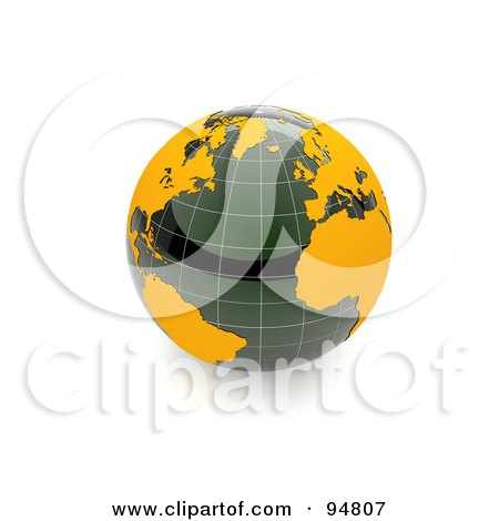 Royalty-Free (RF) Clipart Illustration of a 3d Shiny Marble Globe With Orange Continents And Grid Lines by chrisroll