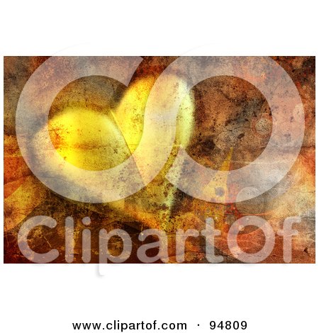 Royalty-Free (RF) Clipart Illustration of a Rusty Golden Heart Background by chrisroll