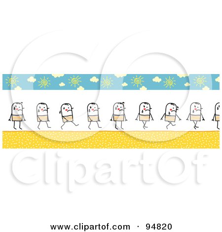 Royalty-Free (RF) Clipart Illustration of a Border Of A Stick People Man Sweating And Walking On A Summer Day by NL shop