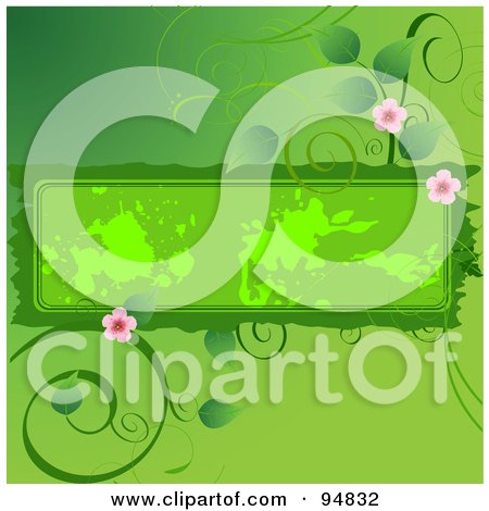 Royalty-Free (RF) Clipart Illustration of a Flowering Green Vine Around A Grungy Text Box by Pushkin
