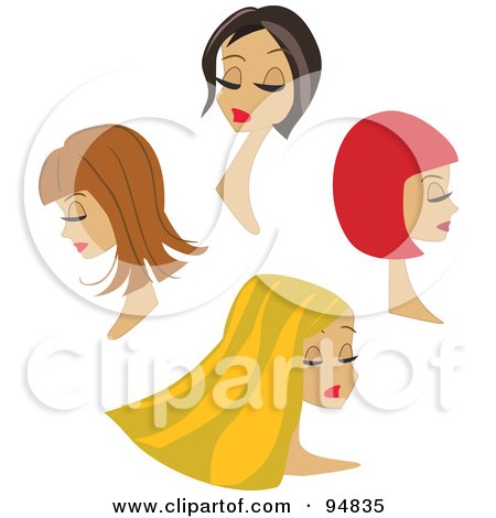 Royalty-Free (RF) Clipart Illustration of a Digital Collage Of Four Beautiful Women With Different Hair Styles And Colors by peachidesigns